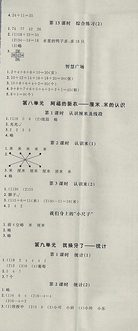 2018年非常1加1一課一練青島版數(shù)學一年級下冊參考答案