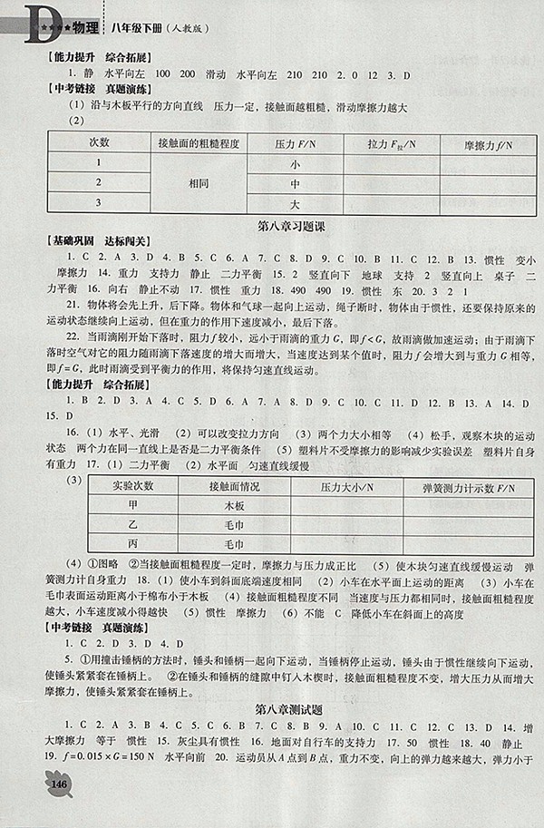 2018年新課程人教版D版生物學(xué)能力培養(yǎng)八年級下冊參考答案