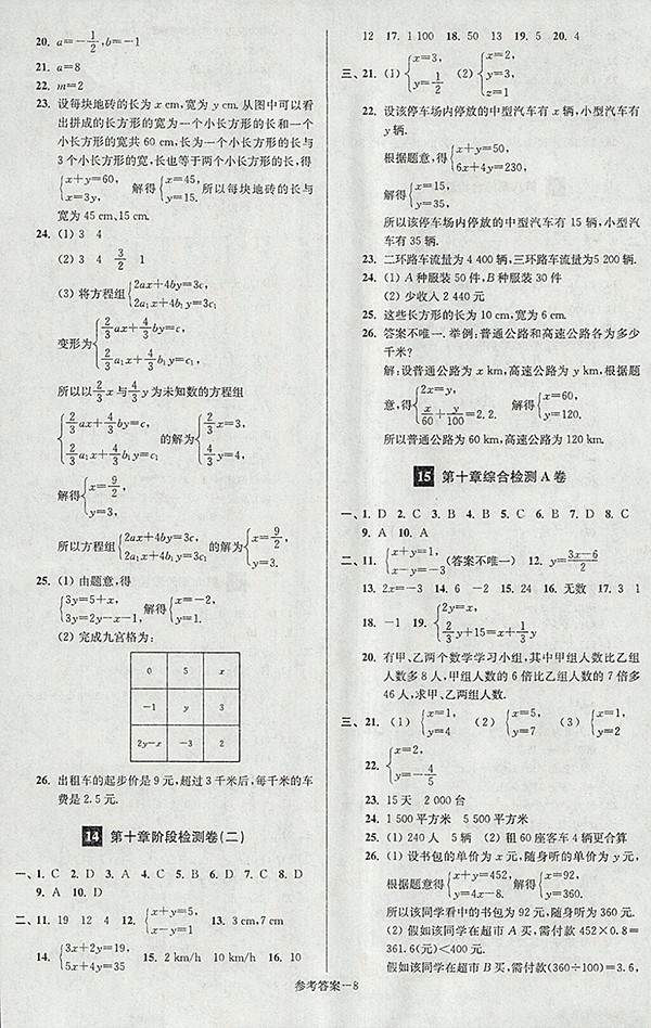 2018年江蘇版搶先起跑大試卷數(shù)學(xué)七年級(jí)下冊(cè)參考答案