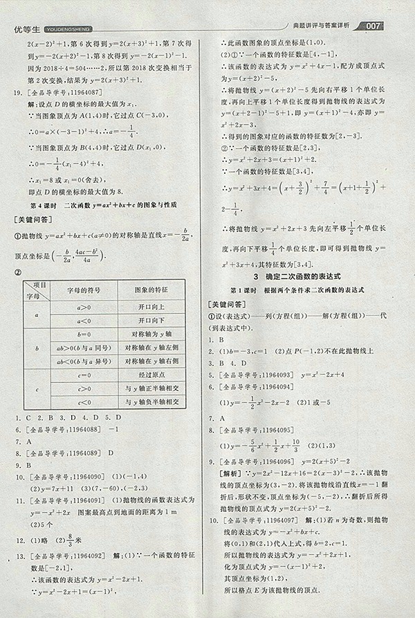 2018年全品優(yōu)等生同步作業(yè)加思維特訓(xùn)數(shù)學(xué)北師大版九年級下冊參考答案