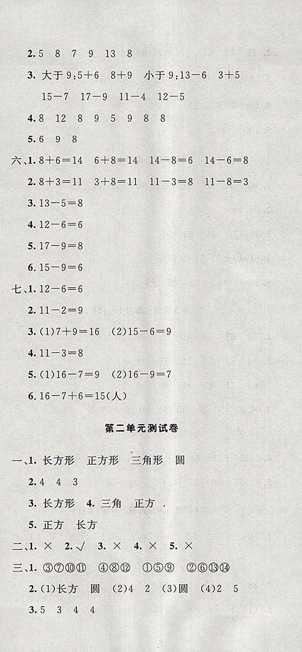 2018蘇教版非常1加1一課一練數(shù)學(xué)一年級(jí)下冊(cè)參考答案