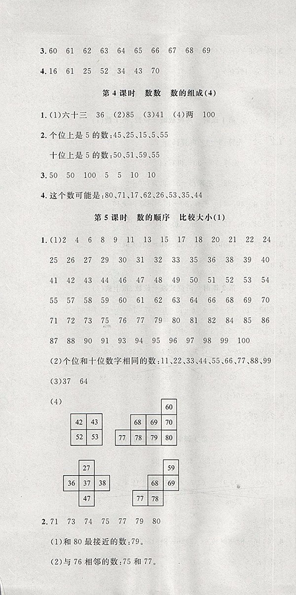 2018人教版非常1加1一課一練數(shù)學(xué)一年級下冊參考答案