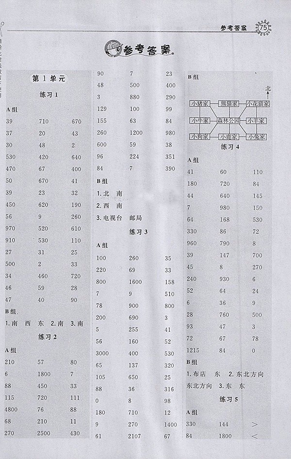 2018人教版星級口算天天練數(shù)學(xué)三年級下冊參考答案