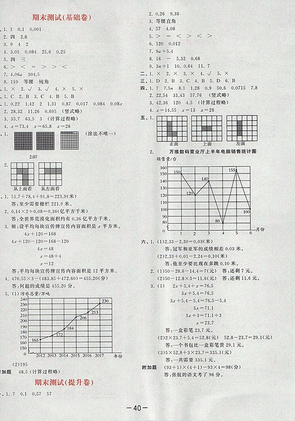 2018北師大版53天天練小學(xué)數(shù)學(xué)四年級下冊參考答案