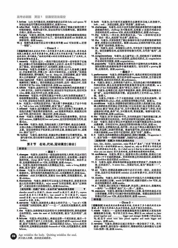 2019高考必刷題英語1語篇型語法填空參考答案