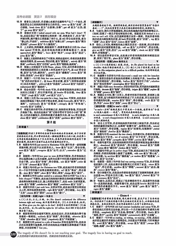 2019高考必刷題英語2完形填空參考答案