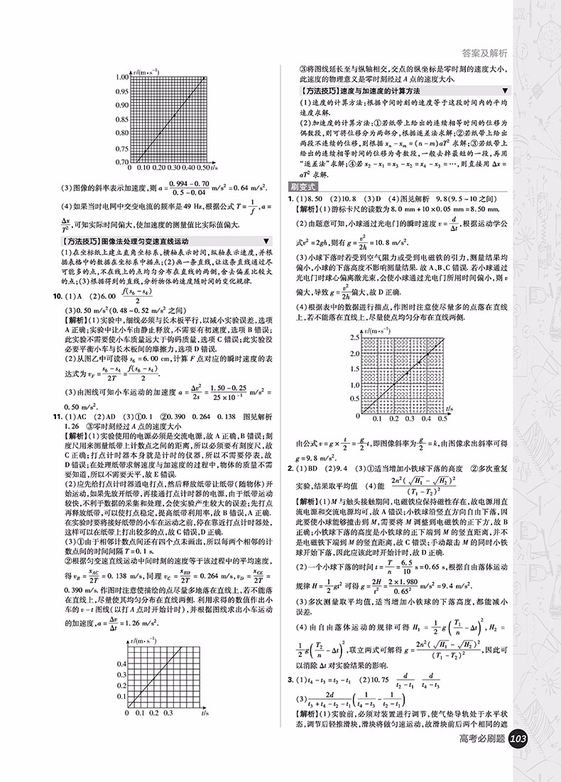 2019高考必刷題物理4實(shí)驗(yàn)專題參考答案