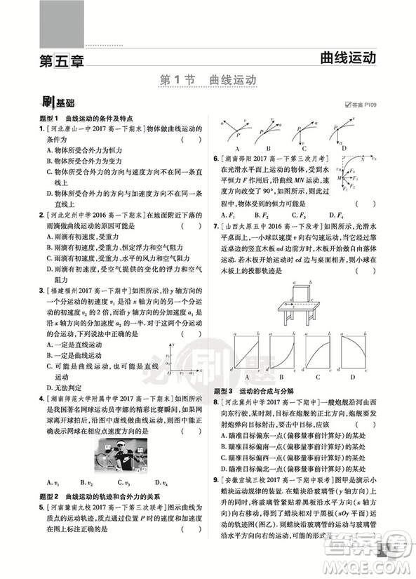 2019人教版高中必刷題物理必修2參考答案