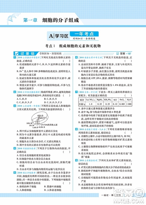 2019一遍過(guò)高考總復(fù)習(xí)生物參考答案