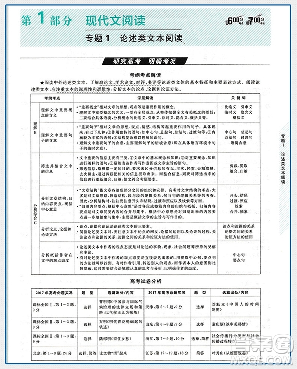 2019新版600分考點700分考法A版高考語文參考答案