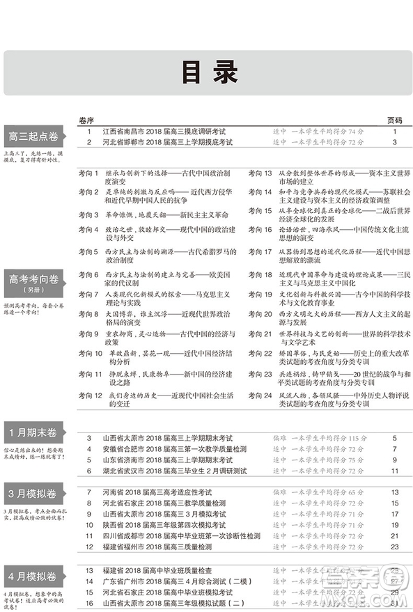 2019一線名卷歷史全程優(yōu)選高考模擬卷答案詳解