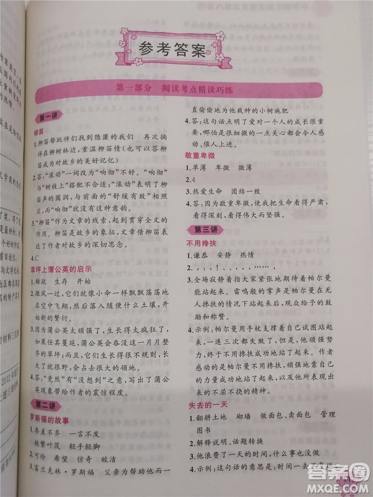 2018版老蔡幫小學(xué)語(yǔ)文閱讀績(jī)優(yōu)訓(xùn)練6年級(jí)參考答案