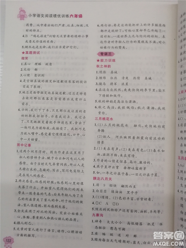 2018版老蔡幫小學(xué)語(yǔ)文閱讀績(jī)優(yōu)訓(xùn)練6年級(jí)參考答案