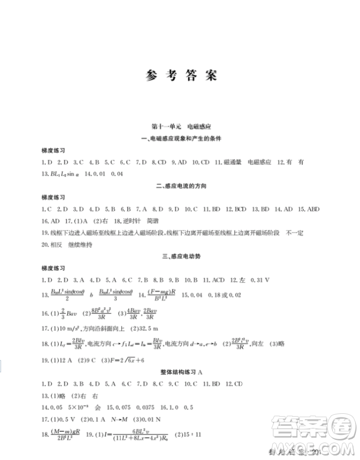 2019上海作業(yè)高二下物理鐘書金牌參考答案