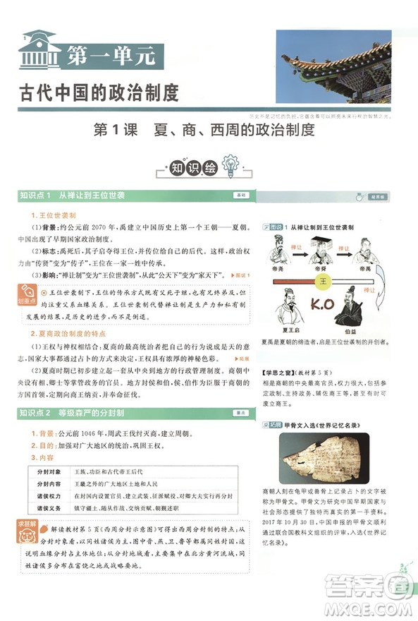 2019教材劃重點高一歷史人教版參考答案