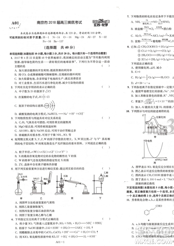 江蘇高考2019恩波教育模擬試卷匯編優(yōu)化28+2套化學(xué)答案