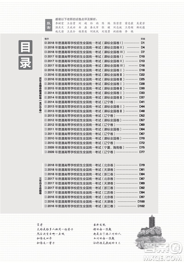 2019高考必刷卷十年真題文科數(shù)學參考答案