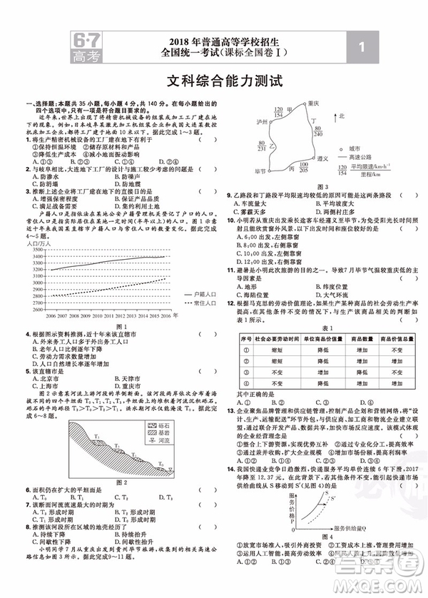 理想樹2019高考必刷卷十年真題文科綜合參考答案