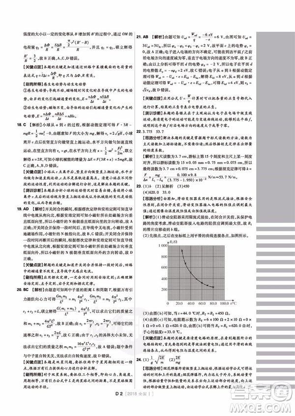 理想樹2019物理高考必刷卷十年真題參考答案