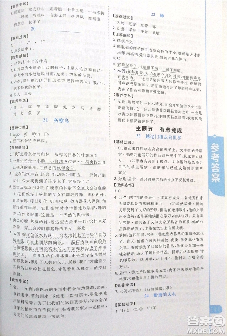 2019年新概念小學(xué)生閱讀階梯訓(xùn)練五年級全冊參考答案