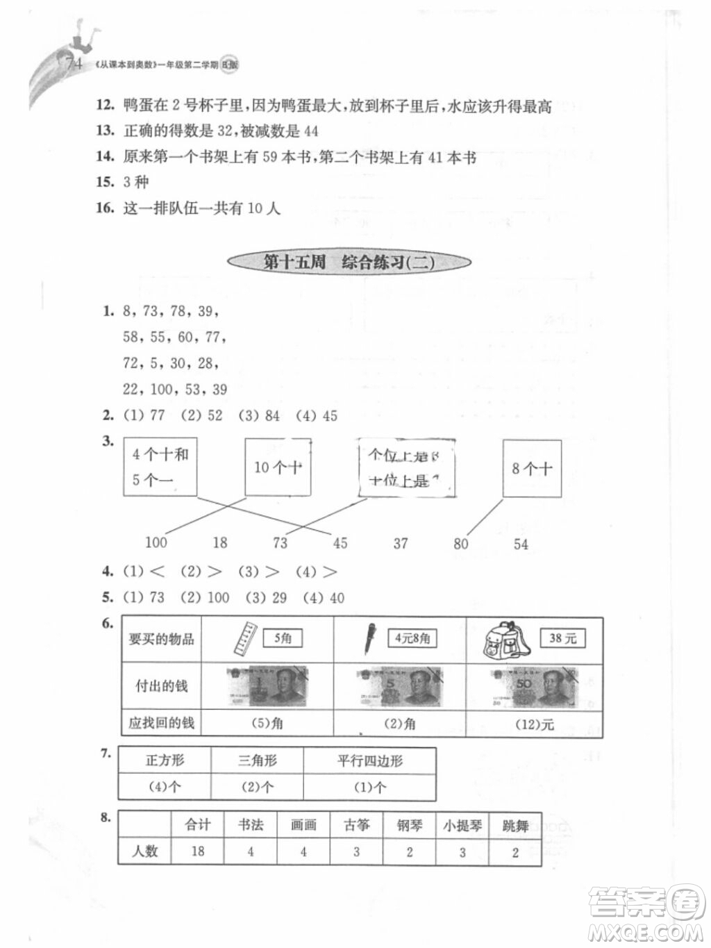 2019年從課本到奧數(shù)一年級第二學(xué)期B版參考答案