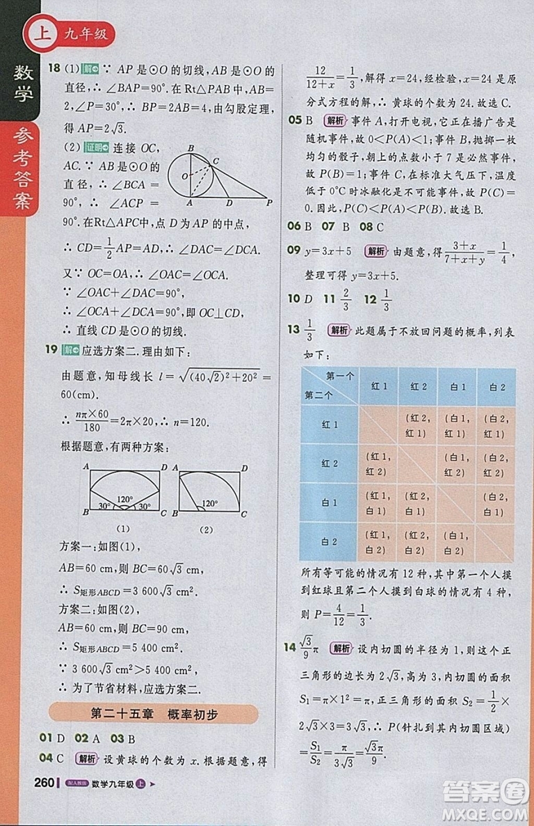 2018人教版1加1輕巧奪冠課堂直播九年級上冊數(shù)學(xué)參考答案