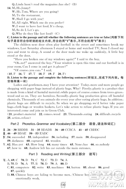 2018年鐘書金牌金試卷九年級(jí)英語N版參考答案