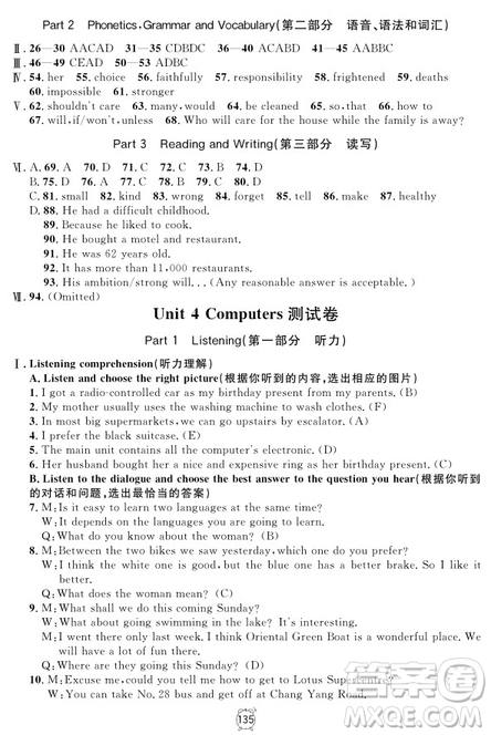 2018年鐘書金牌金試卷九年級(jí)英語N版參考答案