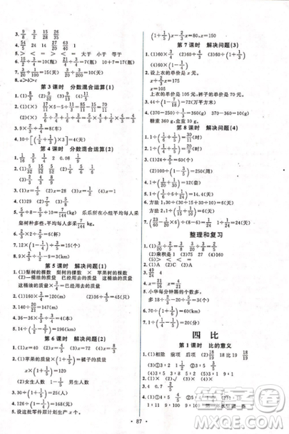 2018新版天舟文化能力培養(yǎng)與測(cè)試六年級(jí)上冊(cè)數(shù)學(xué)人教版答案 