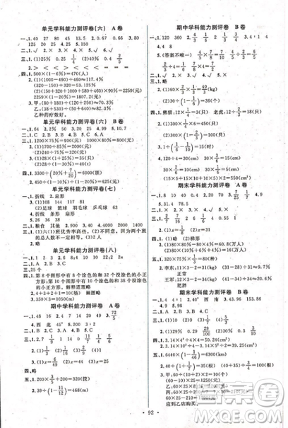 2018新版天舟文化能力培養(yǎng)與測(cè)試六年級(jí)上冊(cè)數(shù)學(xué)人教版答案 