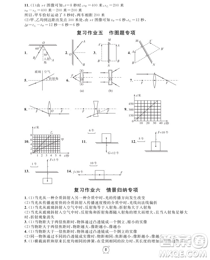 2018年物理8年級上冊上海作業(yè)參考答案