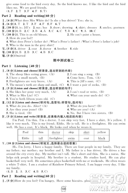 2018年滿分訓(xùn)練與測試金試卷四年級上冊英語N版參考答案