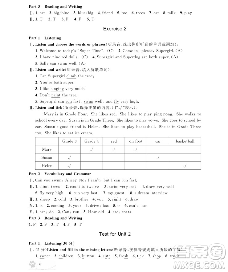 2018年上海作業(yè)四年級(jí)上英語(yǔ)牛津N版參考答案