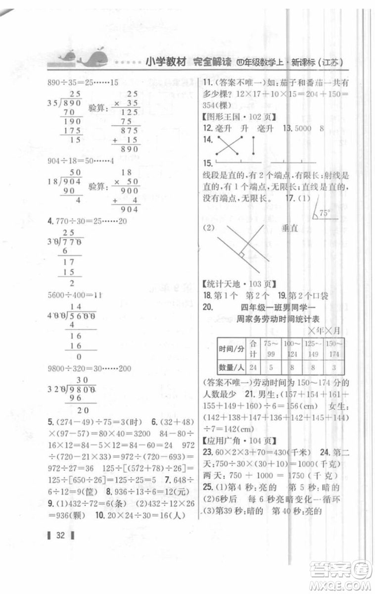 2018年教材課本四年級數(shù)學(xué)上冊蘇教版答案