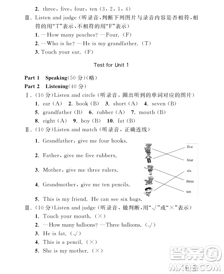 2018年鐘書金牌上海作業(yè)英語N版1年級(jí)上參考答案