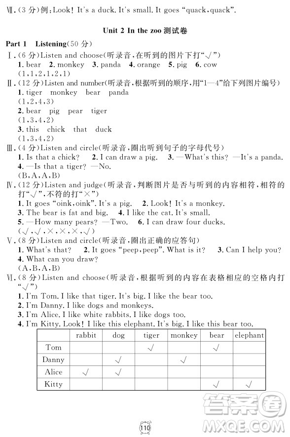 2018全新版英語鐘書金牌金試卷一年級上冊參考答案