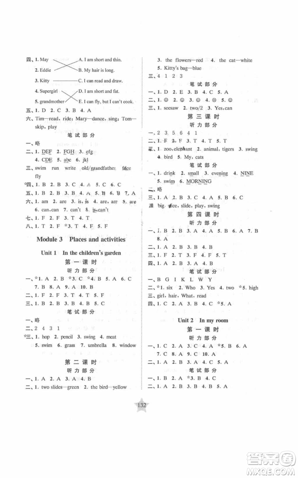 2018交大之星課后精練卷二年級(jí)英語(yǔ)上冊(cè)參考答案