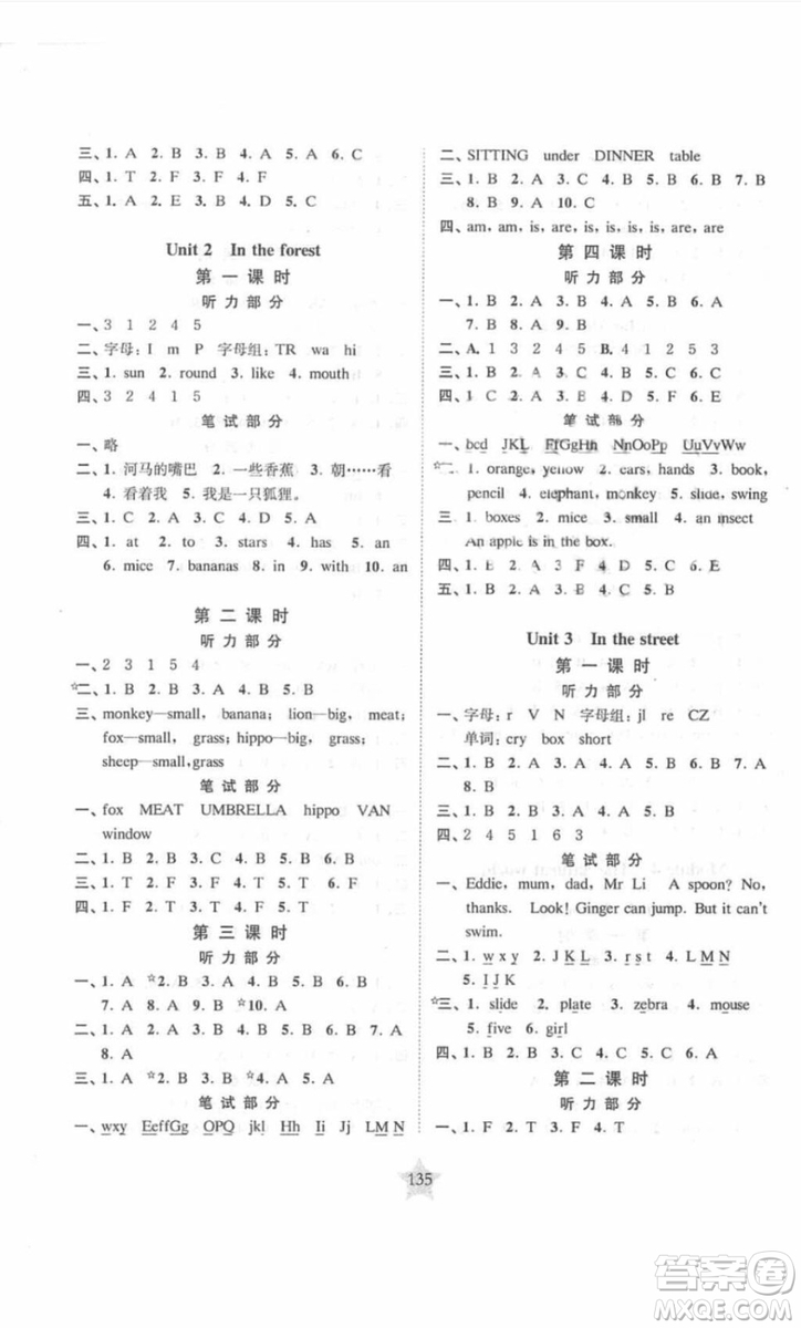 2018交大之星課后精練卷二年級(jí)英語(yǔ)上冊(cè)參考答案