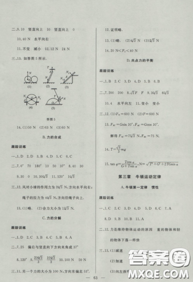 2018鐘書金牌金牌教練高一年級(jí)上冊(cè)物理參考答案