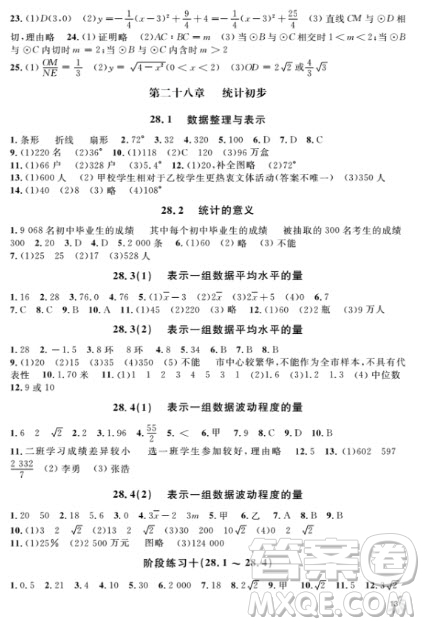 2018全新修訂版鐘書金牌上海作業(yè)九年級上數(shù)學(xué)參考答案