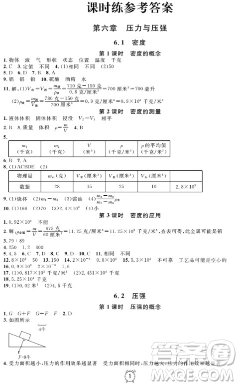 上海作業(yè)物理9年級上2018參考答案