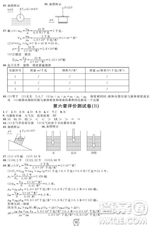 上海作業(yè)物理9年級上2018參考答案