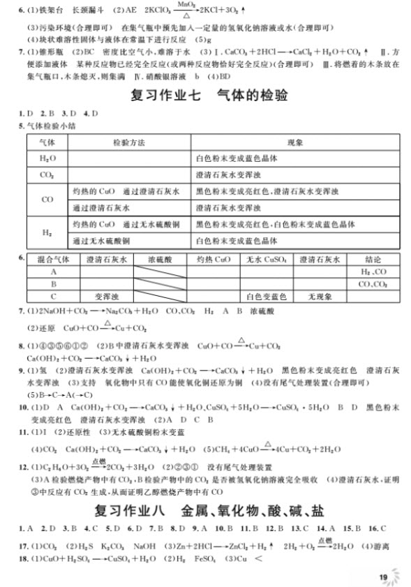 2018全新修訂版鐘書金牌上海作業(yè)九年級上化學(xué)參考答案