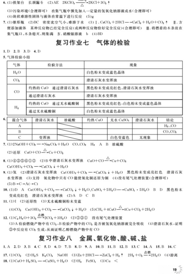 2018全新修訂版鐘書金牌上海作業(yè)九年級上化學(xué)參考答案