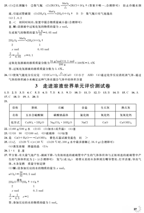 2018全新修訂版鐘書金牌上海作業(yè)九年級上化學(xué)參考答案