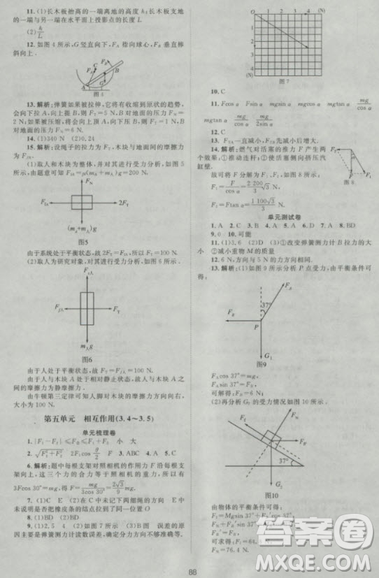 2018年新課標單元測試卷高中物理必修1人教版參考答案