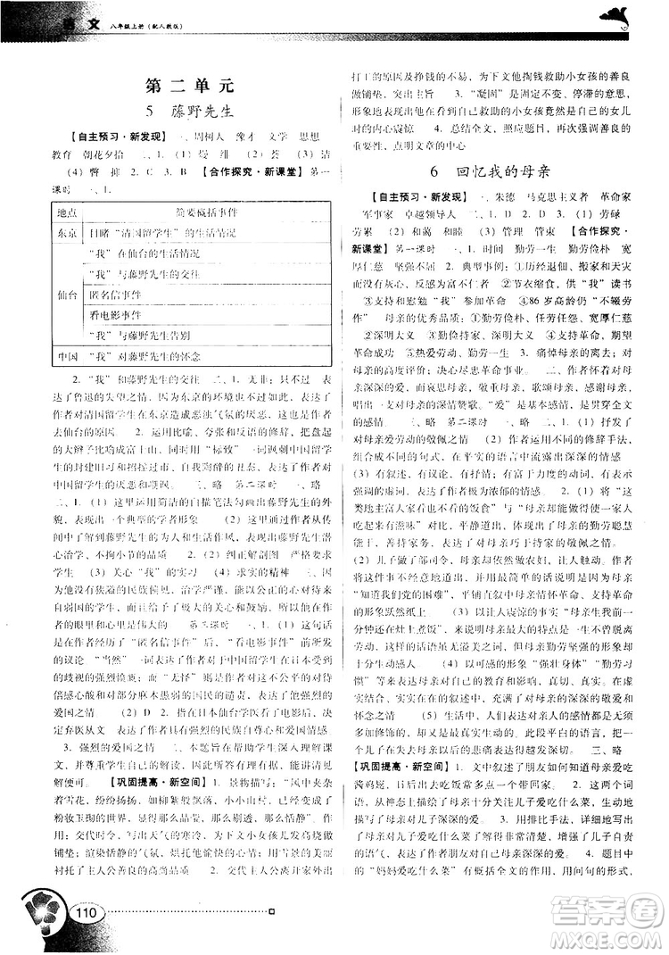 2018人教版南方新課堂金牌學(xué)案八年級上冊語文參考答案