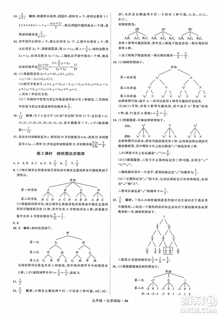 2018秋學(xué)霸題中題數(shù)學(xué)九年級(jí)全一冊(cè)蘇科版江蘇國標(biāo)參考答案