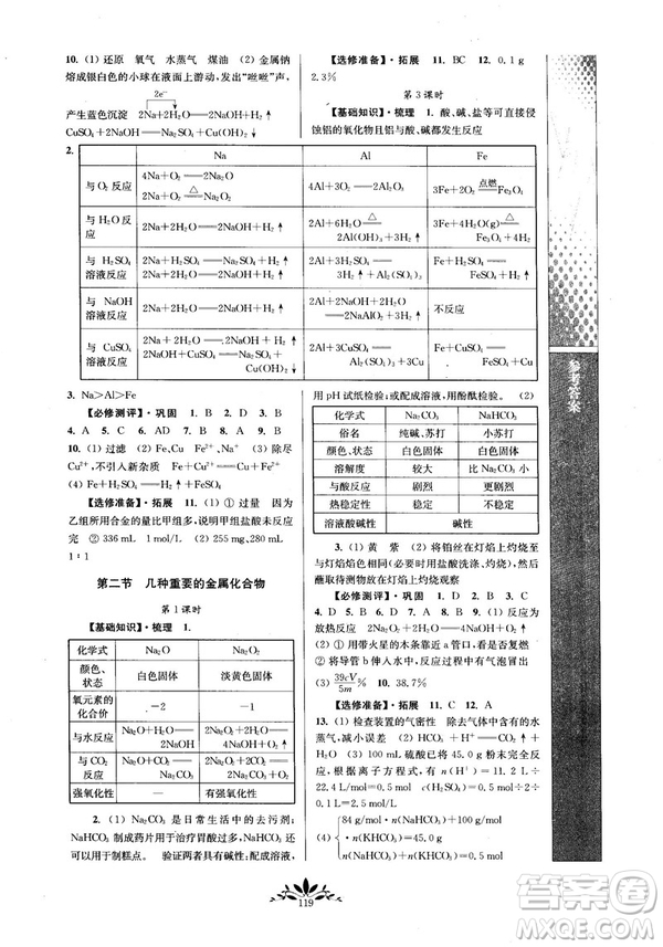 2018秋新課程自主學(xué)習(xí)與測評高中化學(xué)必修一人教版參考答案