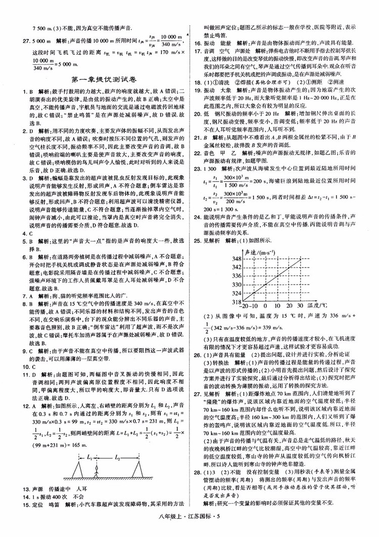 2018秋學(xué)霸題中題初中物理八年級(jí)上冊(cè)蘇科版江蘇國(guó)標(biāo)參考答案